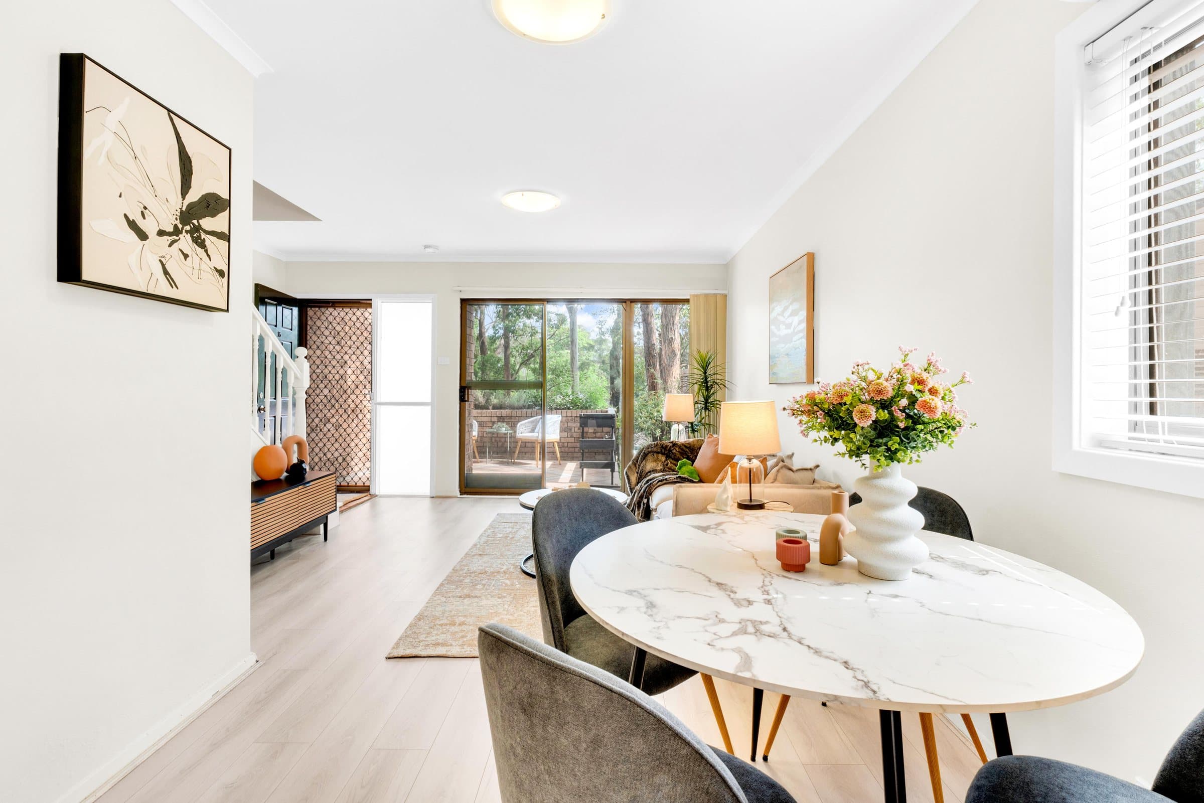 Open-plan dining and lounge property photography in Pune by Bluebird Lens